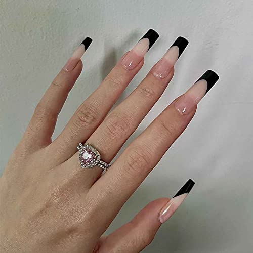 Hkanlre Long Press on Nails Bling Fake Nails French Acrylic Square False Nails for Women and Girls 24PCS (Style26)