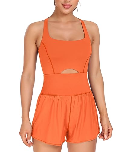 LOVE 3000 Women Workout Romper | Zipper Pocket Athletic Jumpsuits, Yoga One Piece Bodysuit with Built in Shorts