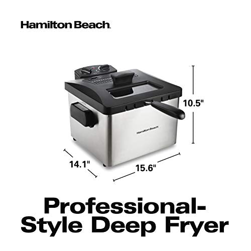 Hamilton Beach Professional Style Electric Deep Fryer, XL Frying Basket, Lid with View Window, 1800 Watts, 19 Cups / 4.5 Liters Oil Capacity, Stainless Steel (35035A)