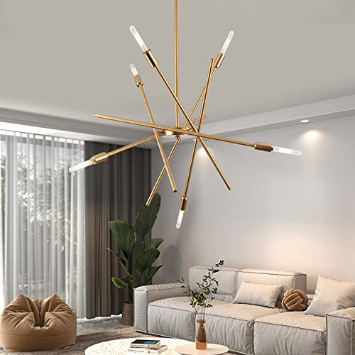 Mccokaige Modern Led Chandelier 6-Lights Gold Sputnik Chandeliers Gold Modern Chandeliers Contemporary Chandeliers for Dining Room Mid Century Pendant Lighting Mid Century Farmhouse Chandelier