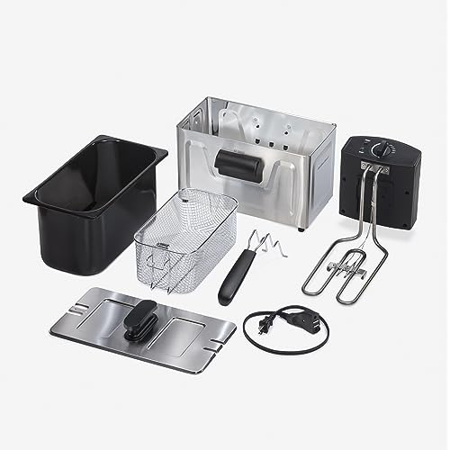 Hamilton Beach 35032 Professional Style Electric Deep Fryer, Frying Basket with Hooks, 1500 Watts, 3 Liters, Stainless Steel