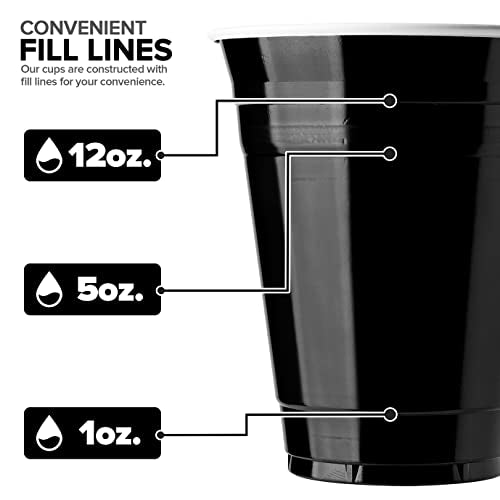 Stock Your Home Black Plastic Cups Disposable, 16oz (100 Count) Heavy-Duty, Large Party Cup Pack Bulk Pack for Drinking Punch, Soda, Wine, Beer, 4th of July, Halloween