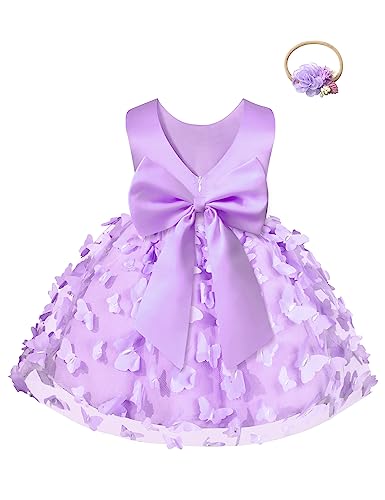 Qaoerde Baby Flower Girl Dresses 1/2 Birthday Outfit Girl Flower Girl Dress for Wedding Birthday Baptism Special Occasion Dress Violet