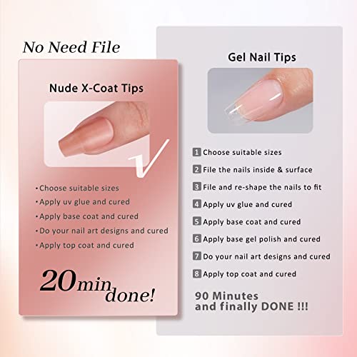 Gel Nail Kit - BTArtbox Soft Gel Nail Tips and Glue Gel Kit, 2 in 1 X-coat Tips with Tip Primer Base, 150pcs Short Coffin Nail Tips Fake Nails with Gel Nail Glue Top Coat Nail Extension Kit, Brown