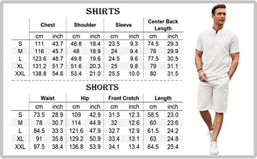 COOFANDY Men's 2 Pieces Linen Set Casual Henley Shirts Short Sleeve Beach Yoga Shorts Summer Pants Outfits