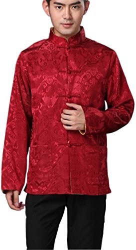 BLINGLAND Chinese Traditional Uniform Top Kungfu Shirt for Men US XS Asia S-Red+Gold