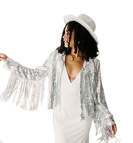 Watchify Sequin Fringe Jacket Disco Theme Country Dolly Theme Bridal Trends 2022 (Just Sequin Fringe Jacket)