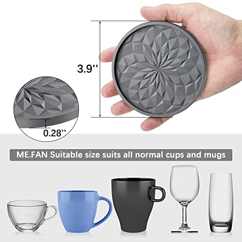 Silicone Coasters [6 Pack] ME.FAN Coasters with Holder - Drinking Cup Mat - Live for Hot or Cold Drink Thickened, Non-Slip, Non-Stick, Deep Tray Black