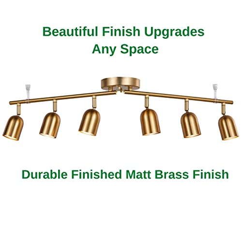 CRAFTRONOS 6 Light Track Lighting Kit, Matt Brass Finish Adjustable with Moden Flush Mount Ceiling Spotlight for Kitchen,Living Room,Home Improvement (6L)