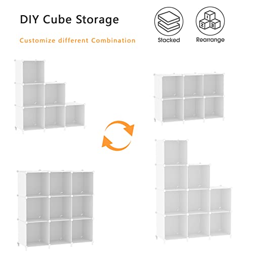 AWTATOS Cube Storage Organizer, Shelves Bookshelf, 6 Cube Closet Organizers and Storage, DIY Stackable Plastic Clothes Organizer Shelving for Bedroom, Home Office, White