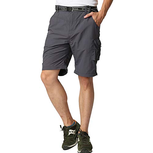 JOMLUN Men’s Hiking Pants Zip Off Cargo Pants Lightweight Quick Dry Convertible Outdoor Shorts Gray