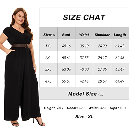 Tanmolo Jumpsuits For Women Dressy Deep V-neck Plus Size Long Romper Classy Pantsuits Wide Leg Jumpsuit,Black,0XL