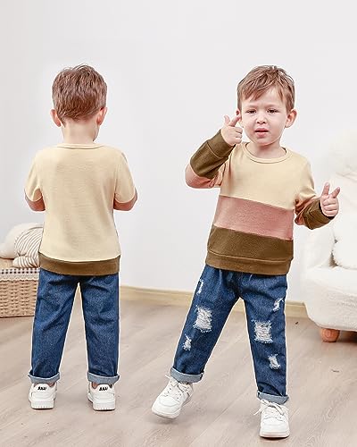 CARETOO Toddler Baby Boy Clothes Infant Outfits Boys Fall Winter Clothing Long-sleeved Top Jeans Pants Set 12M-5T (Apricot,2-3Years)