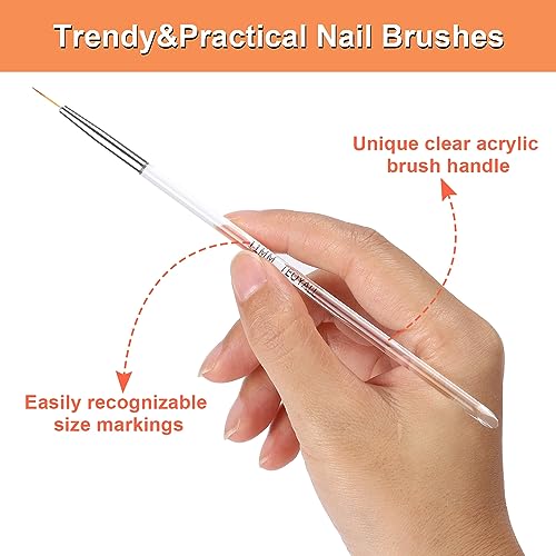 TEOYALL Fine Liner Brush, Nail Art Striping Brushes 5/7/9/11/20mm Thin Line Nail Brush Detail Drawing Brush Gel Nail Polish Brush