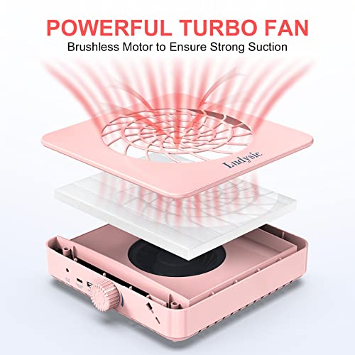 Nail Dust Collector with Reusable Filter,Extractor Vacuum Dust Collector for Acrylic Nail with Powerful Fan,Low noise,Nail Salon or Home Use (Pink)