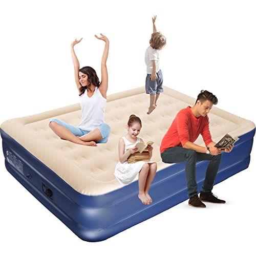 i-VTIES Queen Air Mattress with Built-in Pump,19" Double High Inflatable Mattress,Elevated Blow Up Bed with 2 Valves,Foldable Airbed for Camping,Home & Guest,Rapid Inflation & Deflation