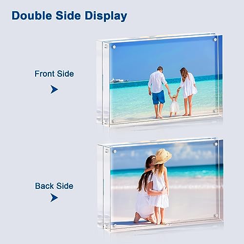 HappyHapi Acrylic Picture Frame, 20mm Thickness Frameless Magnetic Photo Frames, Double Sided Clear Frames Set, Free Standing Acrylic Frame for School Home Office (5x7 1Pack)