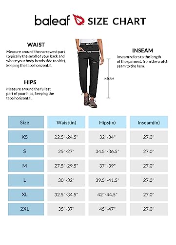 BALEAF Women's Petite Hiking Pants Lightweight Quick Dry Water Resistant Cargo Pants 27'' Inseam for All Seasons Black Size L