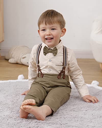 Toddler Baby Boy Clothes 1-5T Boy Gentleman Suit Long Sleeves Shirt + Suspender Pants + Bowtie Toddler Boy Outfits