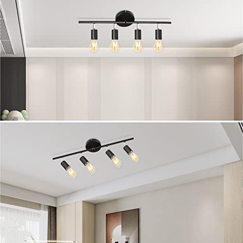 Kimjo 4-Light Track Lighting Fixtures Ceiling, Flush Mount Black Track Light Kit with Rotatable E26 Light Heads, Directional Kitchen Ceiling Spotlight for Office, Dining Room, Closet, Studio