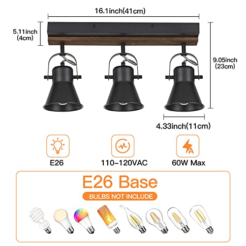 KEESFU 3-Light Track Lighting Kit,Black Semi Flush Mount Ceiling Light with 3 Rotatable Light Heads,Modern Farmhouse Lighting for Livingroom,Bedroom,Hallway,Art Wall,Bathroom,Kitchen.(3-Light)