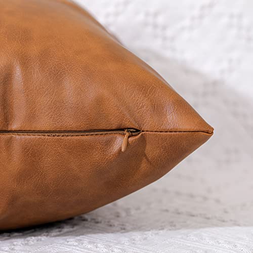 Set of 2 Faux Leather Throw Pillow Covers, Modern Brown Outdoor Cushion Covers Decorative Pillowcases for Couch Bed Sofa (18 x 18 Inches)