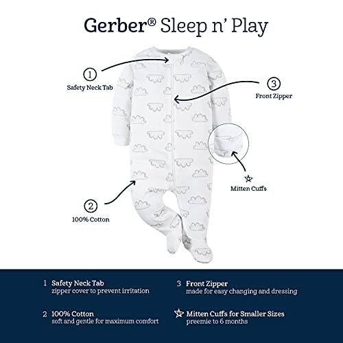 Gerber Unisex Baby 4 Pack Sleep 'N Play Footie Elephants Newborn