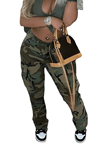 Voghtic Womens Plus Size Camo Cargo Pants High Waist Slim Fit Camouflage Jogger Sweatpants with Pockets