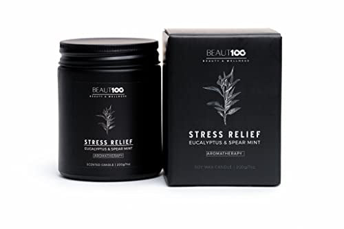 Aromatherapy Stress Relief Candle, BEAUT100 Scented Candles for Men & Women, Strong Scented Candles for Home, Soy Candles Gifts for Her Stress Relief, 40-50 Hour Burn Candle Glass Jar