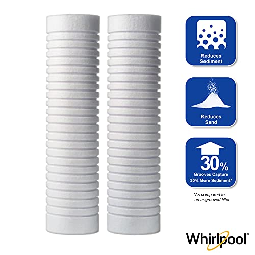 Whirlpool Whole Home Standard Capacity Sediment Filters WHKF-GD05, 2 Pack, 5 Micron, 6-Month Filter Life, Reduces Sediment, Sand, Soil, Silt & Rust, for standard filter housings