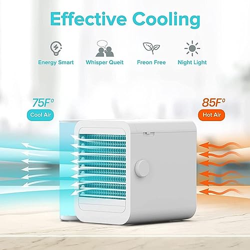 Portable Air Conditioners Fan: 1000ml Evaporative Mini Air Cooler with 3 Speeds, 7 LED Light, Personal Air Cooler Desktop Cooling Fan, Air Conditioner Portable AC Unit for Home Room Office Desk