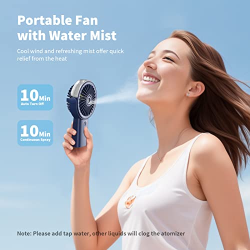 Otlonpe Misting Fan Portable Handheld Fan, 4000mAh Hand Held Mist Fan Rechargeable Power Bank, 90° Adjustable Small Mister Fan, Personal Cooling Water Spray Fan for Men Women Travel Home Outdoor