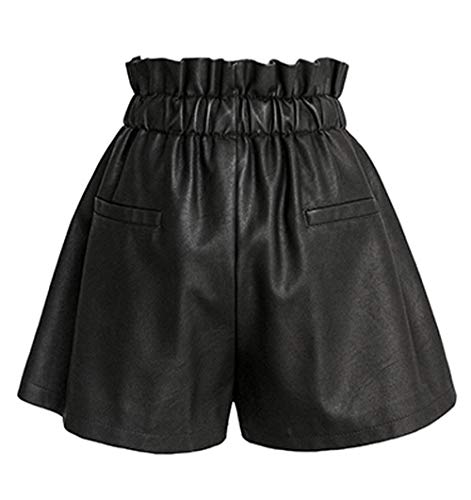 SCHHJZPJ High Waisted Wide Leg Black Faux Leather Shorts for Women (Black, XL)…