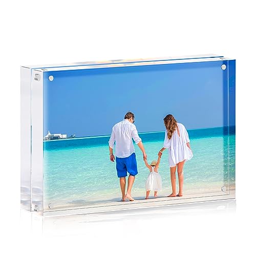 HappyHapi Acrylic Picture Frame, 20mm Thickness Frameless Magnetic Photo Frames, Double Sided Clear Frames Set, Free Standing Acrylic Frame for School Home Office (5x7 1Pack)