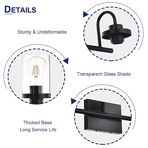 TODOLUZ Bathroom Vanity Light Fixtures with 4-Lights Clear Glass Shades, Black Vanity Lighting Over Mirror for Kitchen Bedroom