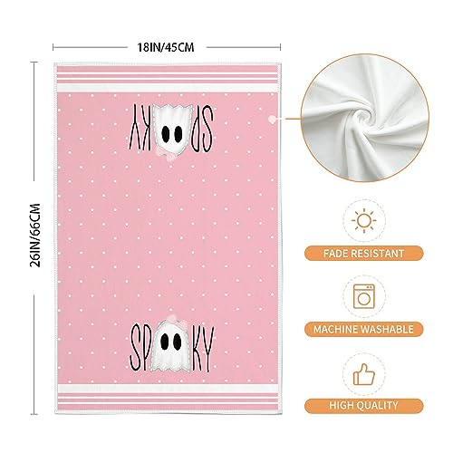 ARKENY Halloween Kitchen Dish Towels Set of 2,Pink Ghost Bowknot 18x26 Inch Drying Dishcloth,Farmhouse Home Decoration AD112