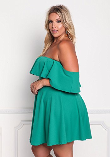 ROSIANNA Women's Off Shoulder Strapless Ruffle Mini Plus Size Swing Dresses (Green, XXL)