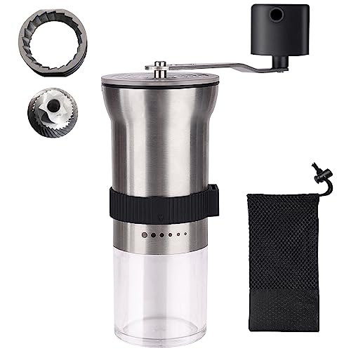 Manual Coffee Grinder丨Stainless Steel Burr Grinder丨 Portable Hand Grinder with 6 Adjustable Coarseness Settings 丨For Home Use，Portability,Camping and Travel…丨Christmas Gift