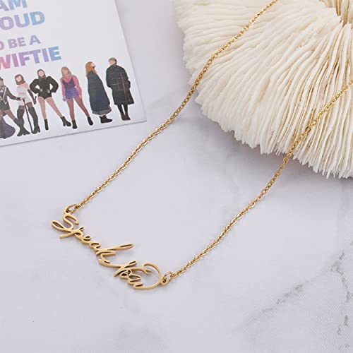 HSWYFCJY Gold Speak Now Necklace for Women,Taylor Outfit Jewelry Swiftie Accessories for Eras Tour,TS Inspired Necklace for Music Lover,Singer Fans Gifts Album Song Title Necklace