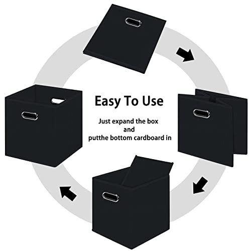 HEAYEEG Black Foldable Storage Cubes Bins, Fabric Storage Box Cubes Organizer Baskets with Dual Handles for Home Organizer (Black)