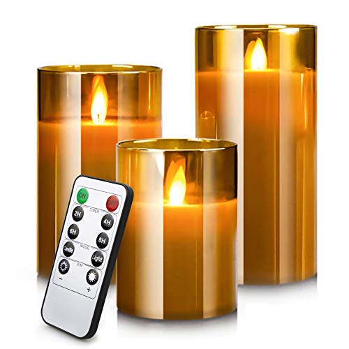 Led Flameless Candles for Home Decor, Battery Operated Flickering Moving Wick Effect Candle Set with Remote Control Cycling Timer for Party Wedding,Halloween Decoration, 4 inch, 5 inch, 6 inch, 3 Pack