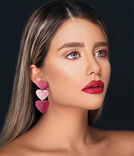 Pink Heart Earrings Hot Pink Earrings for Women,Lover Era Taylor Outfit Pink Accessories For Women, Pink Jewelry Taylor Concert Outfit Taylor Heart Earrings Dangle, Preppy Jewelry Acrylic Earrings