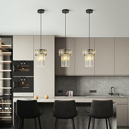 BBLLWJ Modern Pendant Light Black Pendant Lights Crystal Chandeliers Adjustable Pendant Lighting Fixture for Kitchen Island Living Room Corridor Bedroom (Black 1-Light)