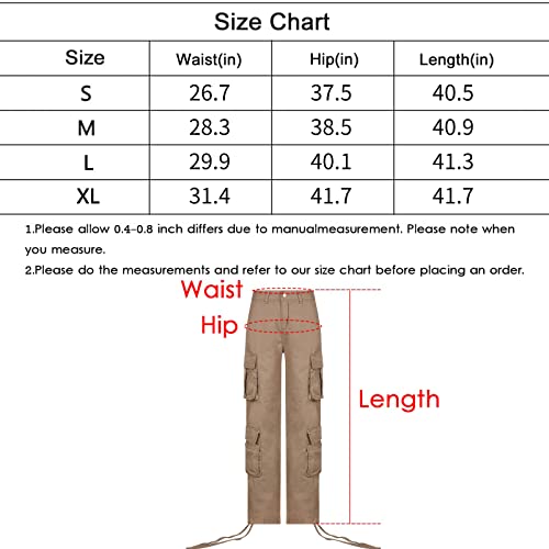 GuYongZ Women's Cargo Pants Jeans Baggy Y2K Wide Leg Straight Parachute Pants Streetwear Casual Pants for Women with Pockets A-Khaki