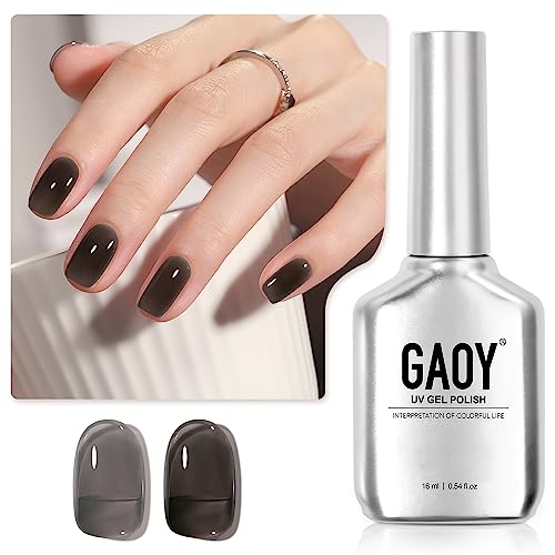 GAOY Jelly Nude Black Gel Nail Polish, 16ml Sheer Neutral Translucent Soak Off Gel Polish, UV Light Cure for Nail Art DIY,1724 Smoked Glass