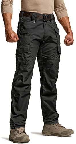 CQR Men's Tactical Pants, Water Resistant Ripstop Cargo Pants, Lightweight EDC Work Hiking Pants, Outdoor Apparel, Duratex Mag Pocket Black, 34W x 30L