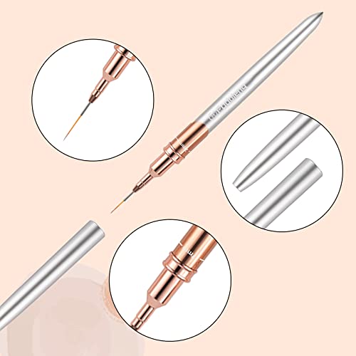 Liner Brush for Nails, 6Pcs Thin Nail Art Brushes Professional Nail Detail Brush for Gel Polish Sizes 5/7/9/11/15/25mm (Silver and Golden)