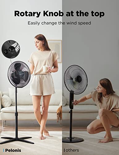 PELONIS Fan Portable 16 Inch Pedestal Fan| 3-Speed| 90° Oscillation| Adjustable Height| Standing Floor Fan for living room, bedroom, kitchen, and home office| Black, PFS40M2ABB