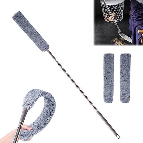 GUCABE Retractable Gap Dust Cleaner, Microfiber Hand Duster, Under Fridge & Appliance Duster, Telescopic Dust Brush for Wet and Dry, Cleaning Tools for Home Bedroom Kitchen (55.2in, Grey)