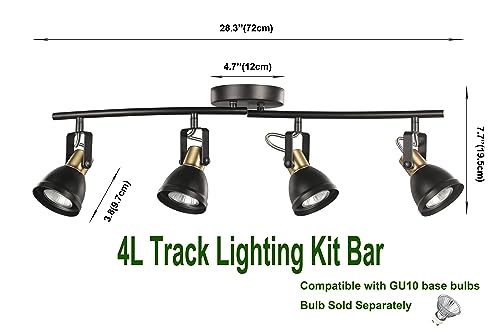 CRAFTRONOS 4 Light Track Lighting Kit, Matt Black Brass Finish 4 Way Adjustable with Moden Flush Mount Ceiling Spotlight for Kitchen,Dining,Living Room,Home Improvement